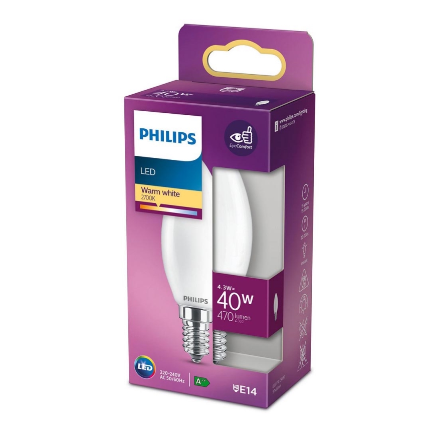 LED Żarówka Philips B35 E14/4,3W/230V 2700K