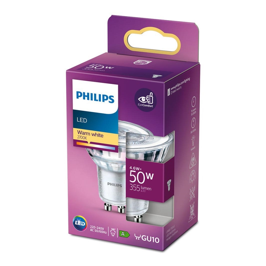 LED Żarówka Philips GU10/4,6W/230V 2700K