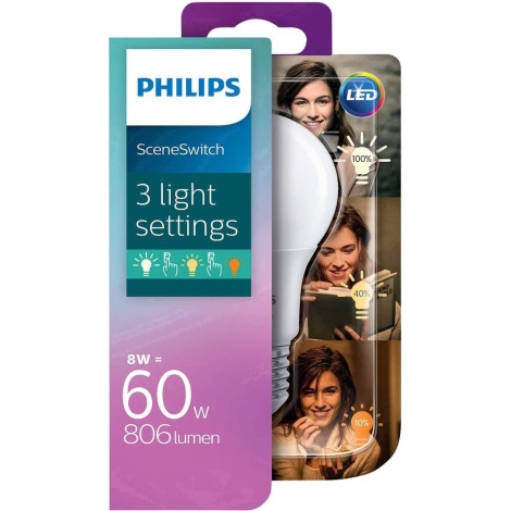 LED Żarówka Philips SCENE SWITCH A60 E27/8W/230V 2200K-2700K