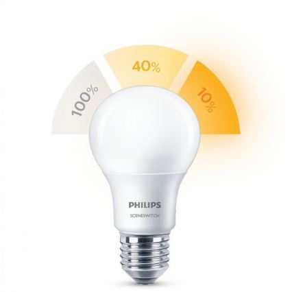 LED Żarówka Philips SCENE SWITCH A60 E27/8W/230V 2200K-2700K