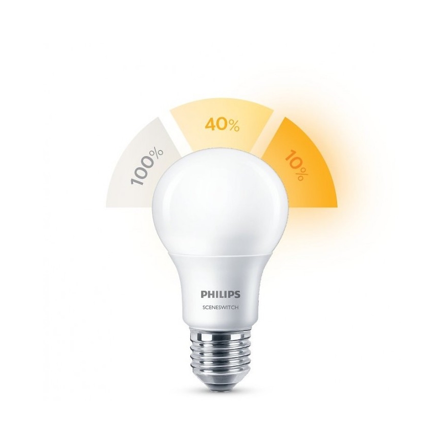 LED Żarówka Philips SCENE SWITCH A60 E27/8W/230V 2200K-2700K