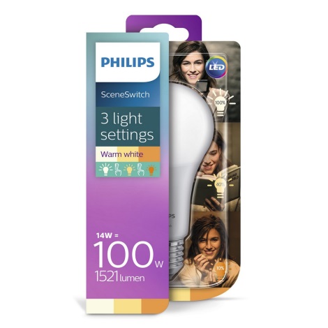 LED Żarówka Philips SCENE SWITCH A67 E27/14W/230V 2200K-2700K