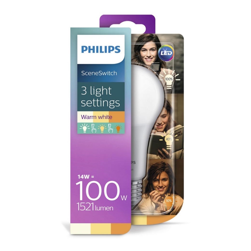 LED Żarówka Philips SCENE SWITCH A67 E27/14W/230V 2200K-2700K