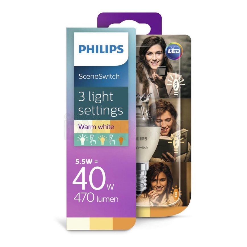 LED Żarówka Philips SCENE SWITCH B38 E14/5,5W/230V 2200K-2700K