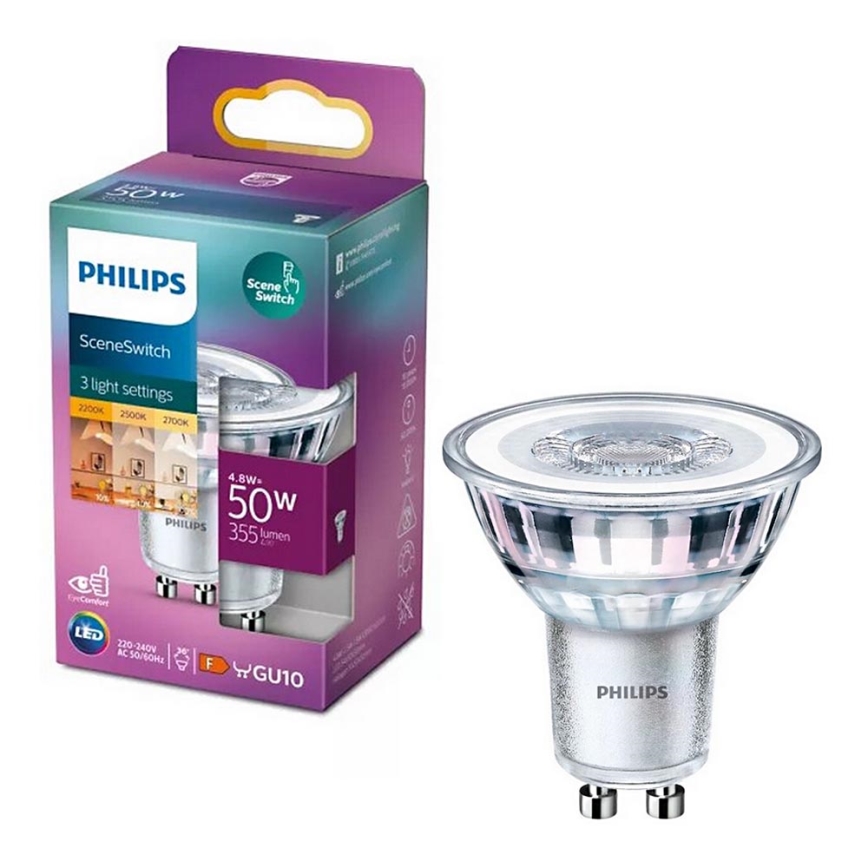 LED Żarówka Philips SCENE SWITCH PAR16 GU10/4,8W/230V 2200/2500/2700K