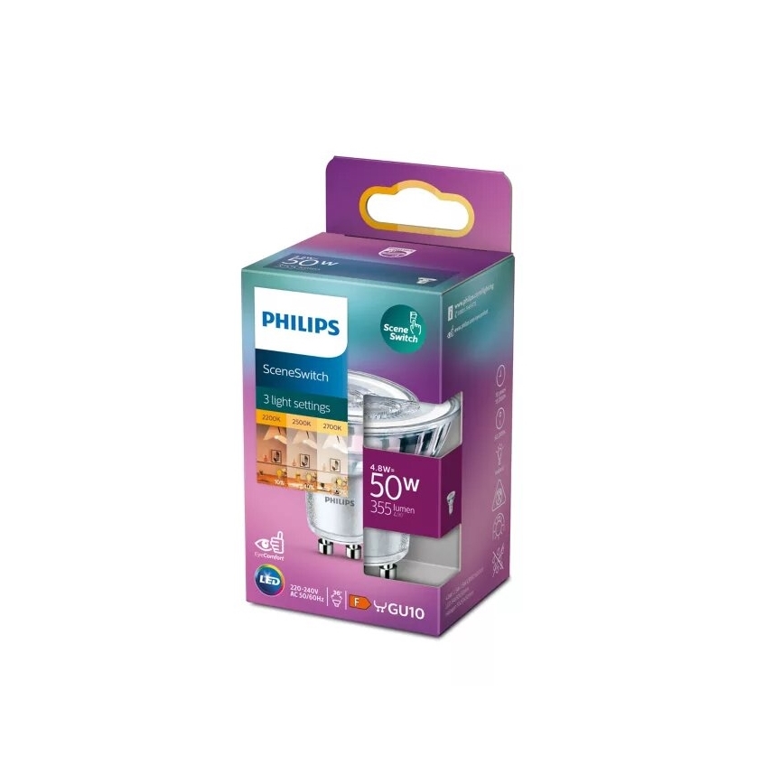 LED Żarówka Philips SCENE SWITCH PAR16 GU10/4,8W/230V 2200/2500/2700K