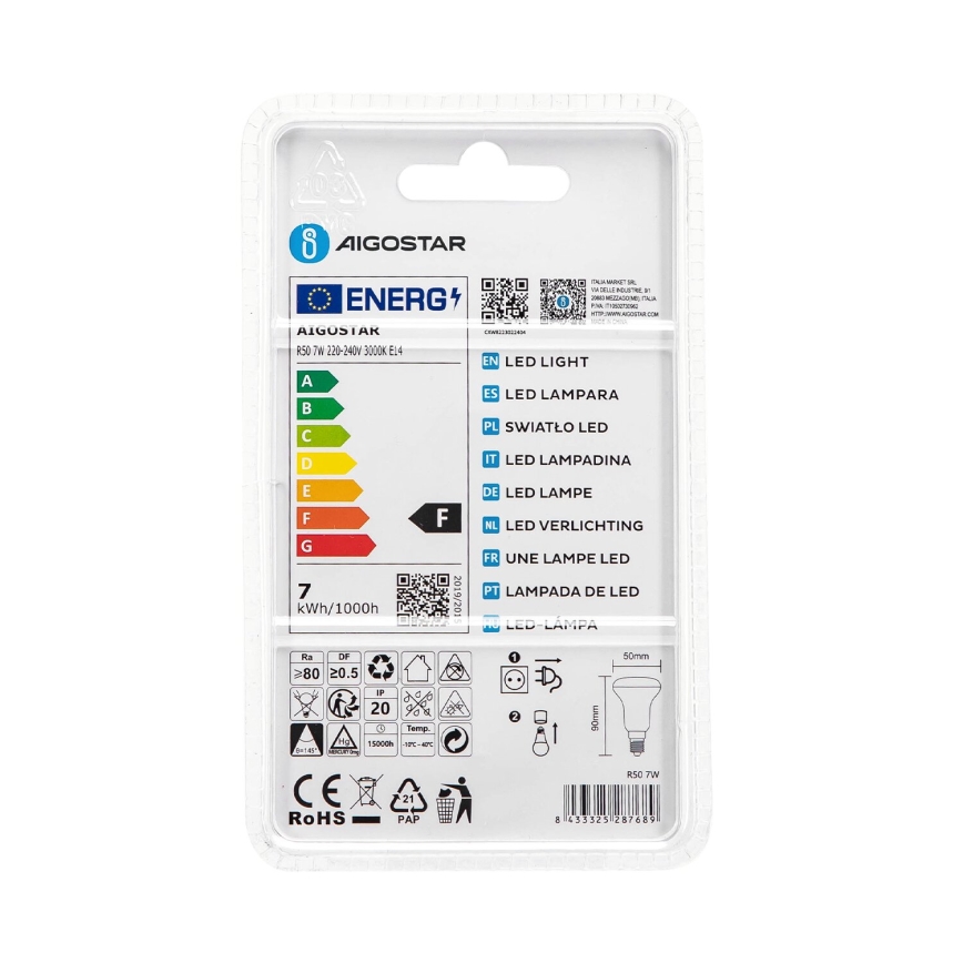 LED Żarówka R50 E14/7W/230V 3000K - Aigostar