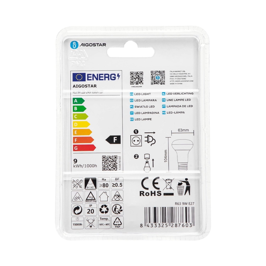 LED Żarówka R63 E27/9W/230V 6500K - Aigostar