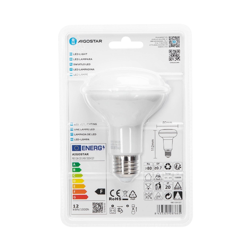 LED Żarówka R80 E27/12W/230V 3000K - Aigostar