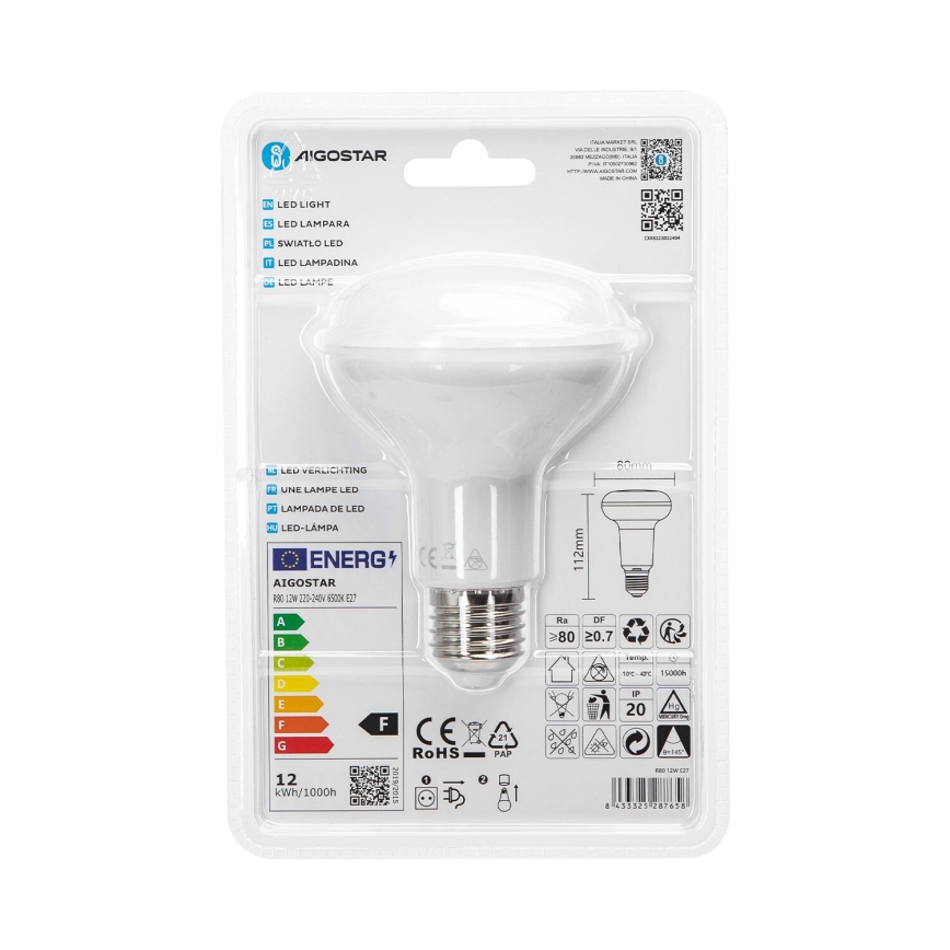 LED Żarówka R80 E27/12W/230V 6500K - Aigostar