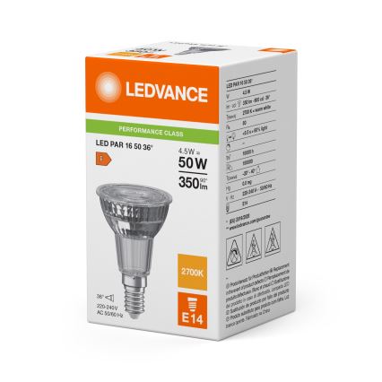 LED żarówka reflektorowa PAR16 E14/4,5W/230V 2700K 36° - Ledvance