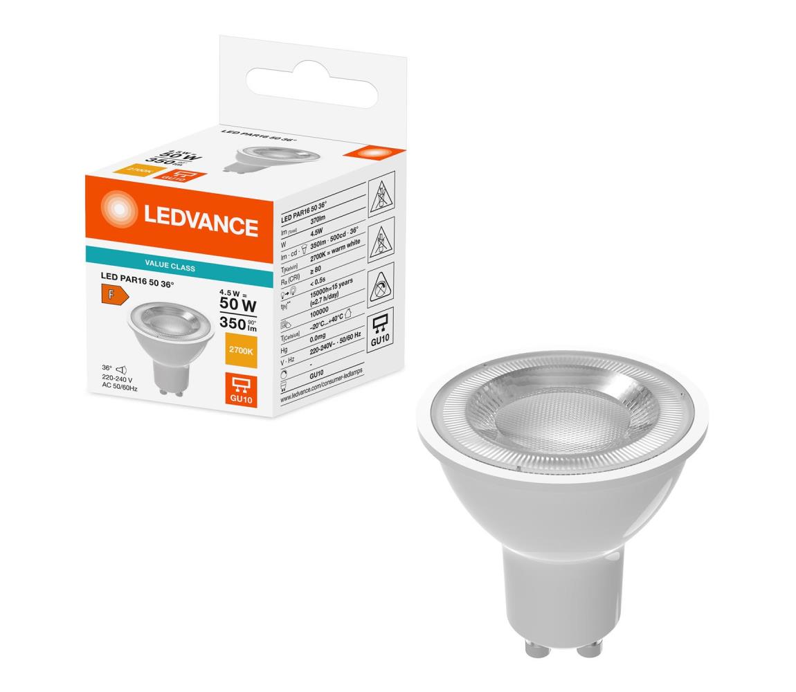 LED żarówka reflektorowa PAR16 GU10/4,5W/230V 2700K 36° - Ledvance