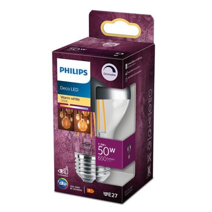 LED Żarówka ściemnialna DECO Philips A60 E27/7,2W/230V 2700K