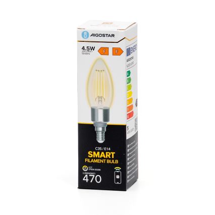 LED Żarówka ściemnialna FILAMENT C35 E14/4,5W/230V 2700-6500K Wi-Fi - Aigostar