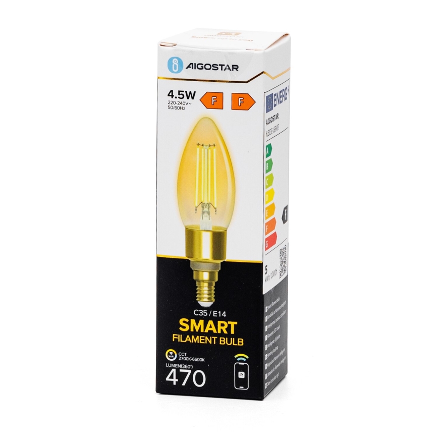 LED Żarówka ściemnialna FILAMENT C35 E14/4,5W/230V 2700-6500K Wi-Fi - Aigostar