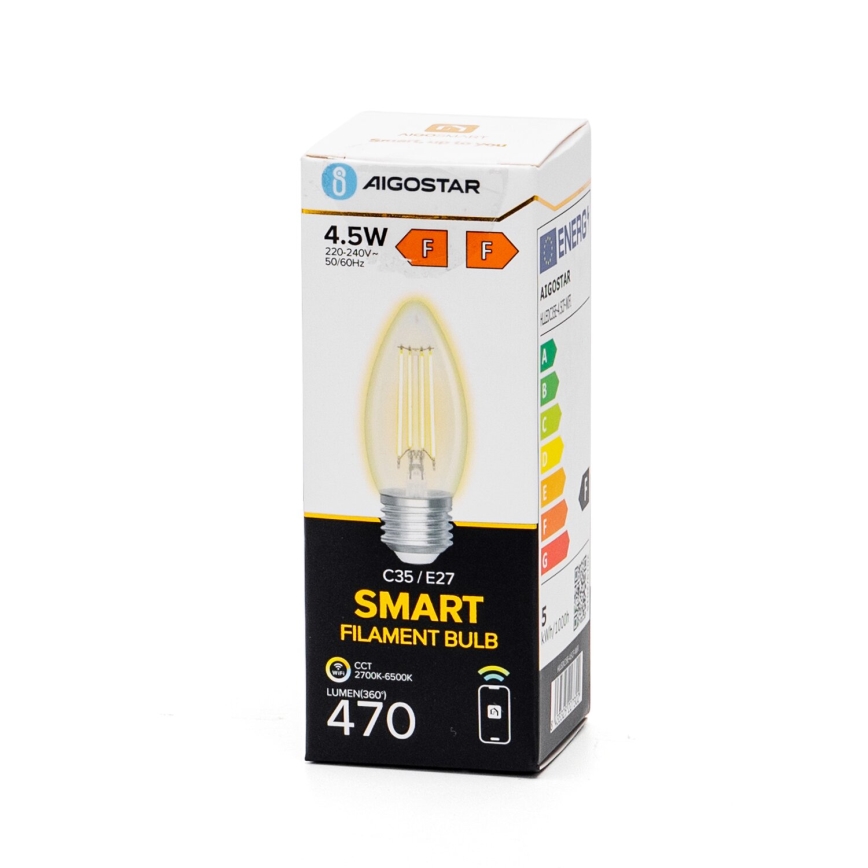 LED Żarówka ściemnialna FILAMENT C35 E27/4,5W/230V 2700-6500K Wi-Fi - Aigostar
