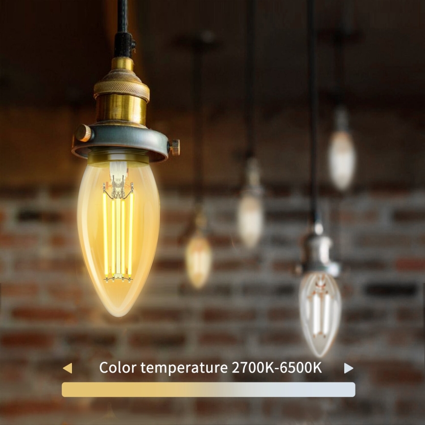 LED Żarówka ściemnialna FILAMENT C35 E27/4,5W/230V 2700-6500K Wi-Fi - Aigostar