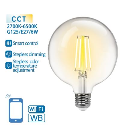 LED Żarówka ściemnialna FILAMENT G125 E27/6W/230V 2700-6500K Wi-Fi - Aigostar