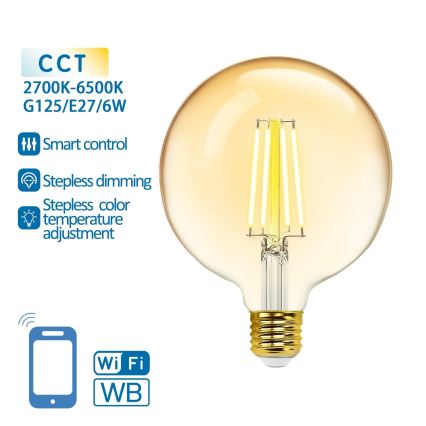 LED Żarówka ściemnialna FILAMENT G125 E27/6W/230V 2700-6500K Wi-Fi - Aigostar