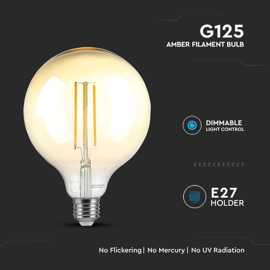 LED Żarówka ściemnialna FILAMENT G125 E27/8W/230V 2200K
