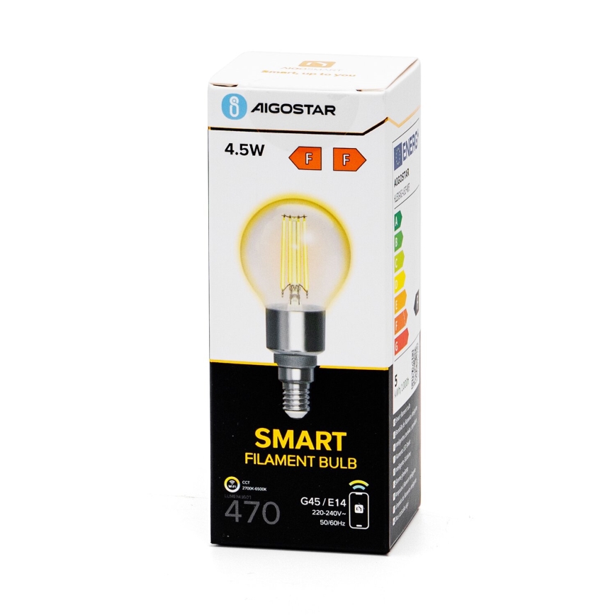 LED Żarówka ściemnialna FILAMENT G45 E14/4,5W/230V 2700-6500K Wi-Fi - Aigostar