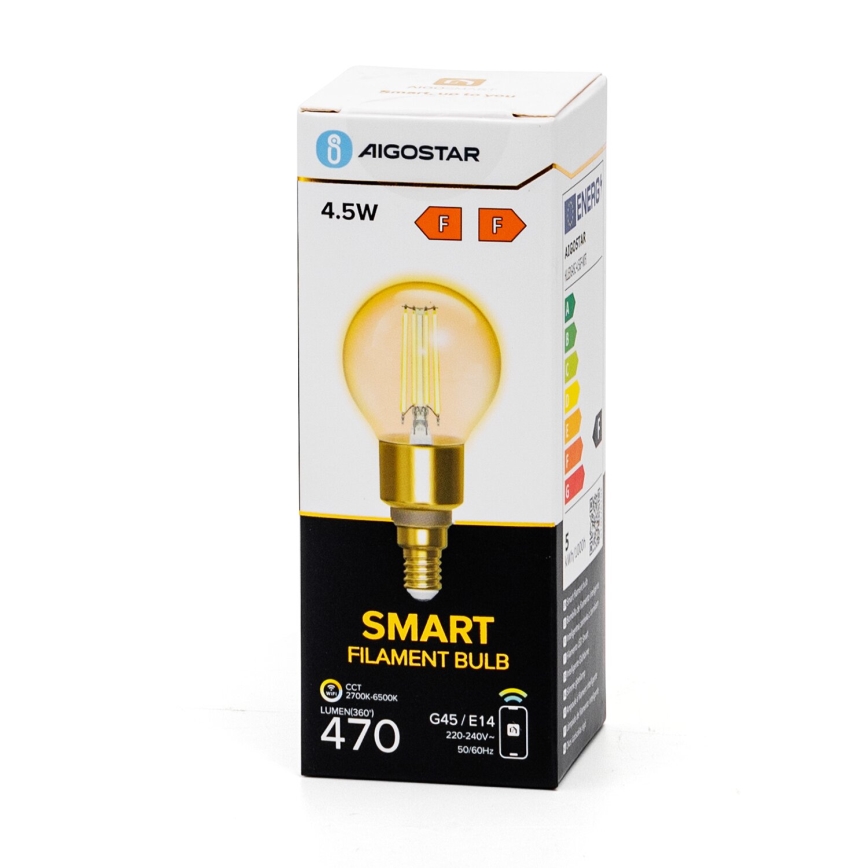 LED Żarówka ściemnialna FILAMENT G45 E14/4,5W/230V 2700-6500K Wi-Fi - Aigostar