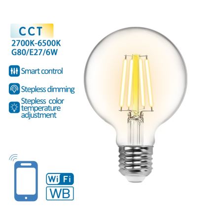 LED Żarówka ściemnialna FILAMENT G80 E27/6W/230V 2700-6500K Wi-Fi - Aigostar