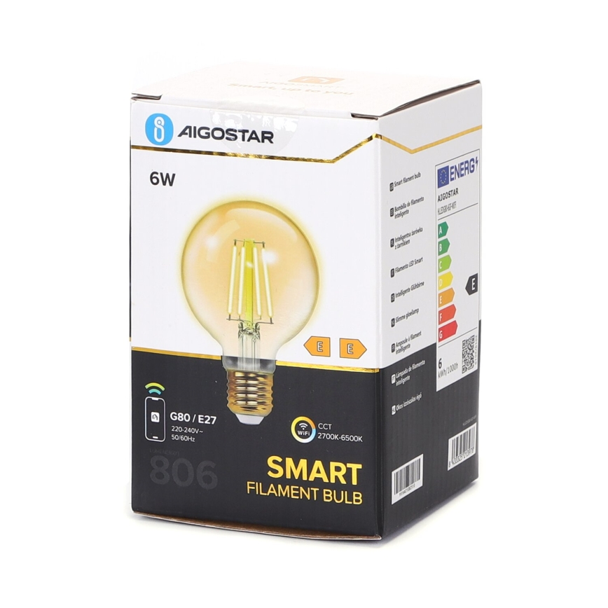 LED Żarówka ściemnialna FILAMENT G80 E27/6W/230V 2700-6500K Wi-Fi - Aigostar