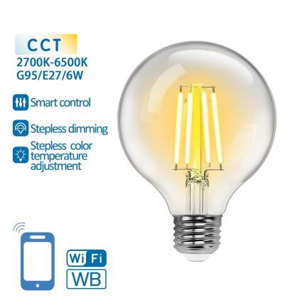 LED Żarówka ściemnialna FILAMENT G95 E27/6W/230V 2700-6500K Wi-Fi - Aigostar