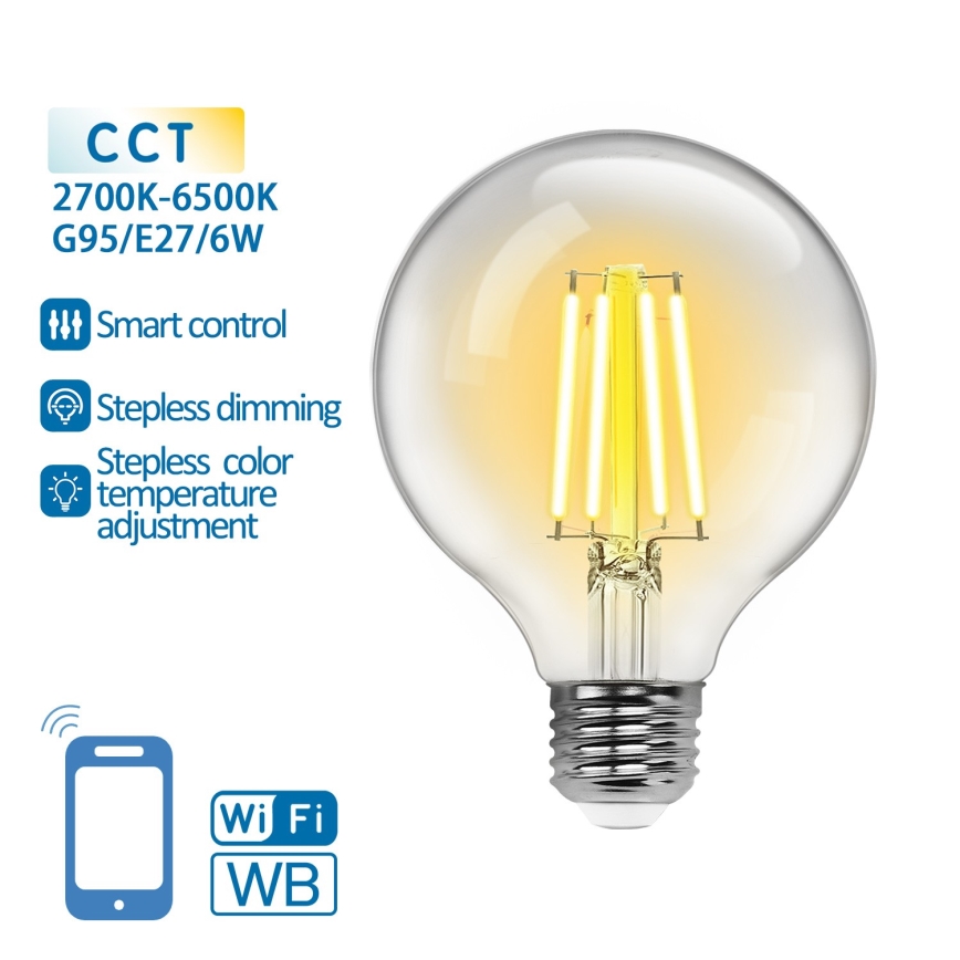 LED Żarówka ściemnialna FILAMENT G95 E27/6W/230V 2700-6500K Wi-Fi - Aigostar