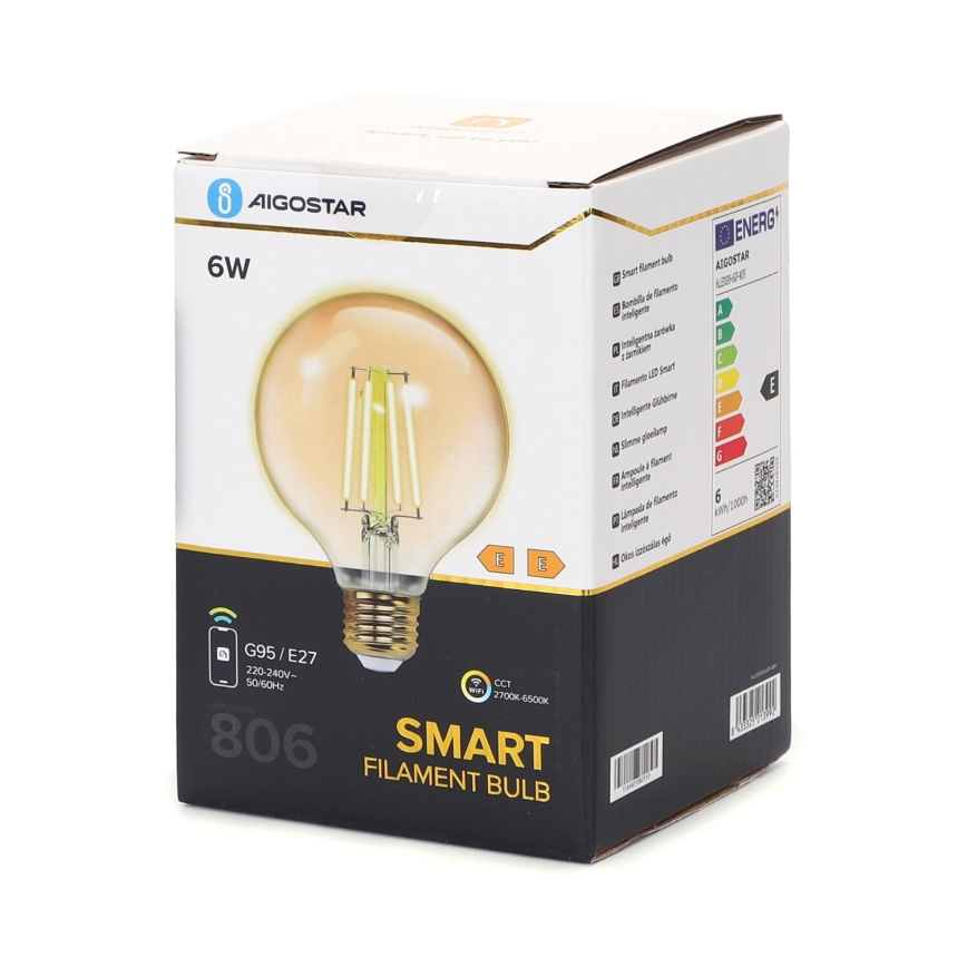 LED Żarówka ściemnialna FILAMENT G95 E27/6W/230V 2700-6500K Wi-Fi - Aigostar