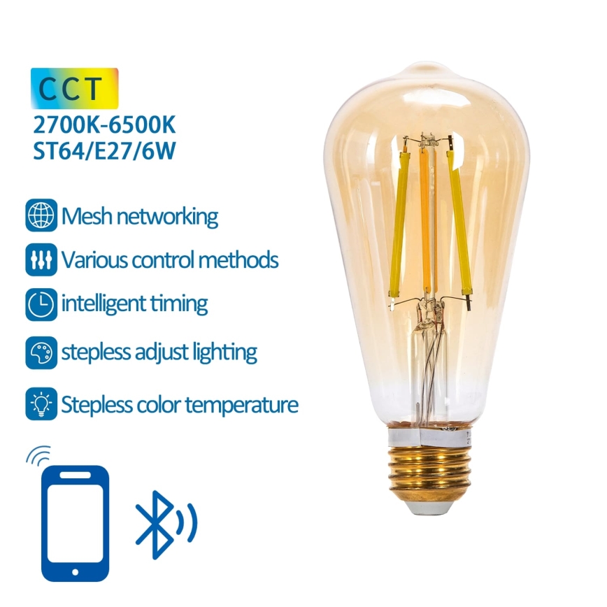 LED Żarówka ściemnialna FILAMENT MESH Smart ST64 E27/6W/230V 2700-6500K - Aigostar