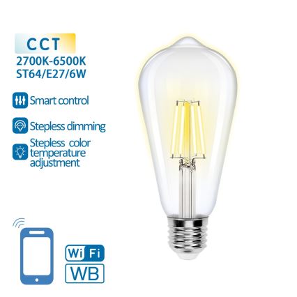 LED Żarówka ściemnialna FILAMENT ST64 E27/6W/230V 2700-6500K Wi-Fi - Aigostar