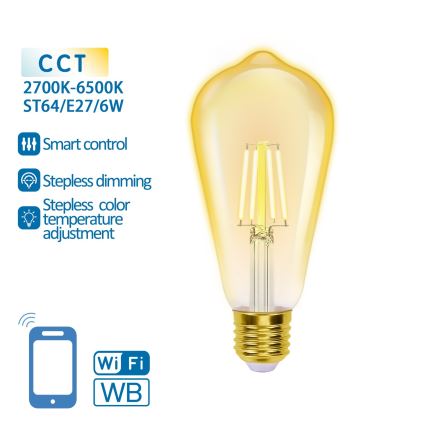 LED Żarówka ściemnialna FILAMENT ST64 E27/6W/230V 2700-6500K Wi-Fi - Aigostar