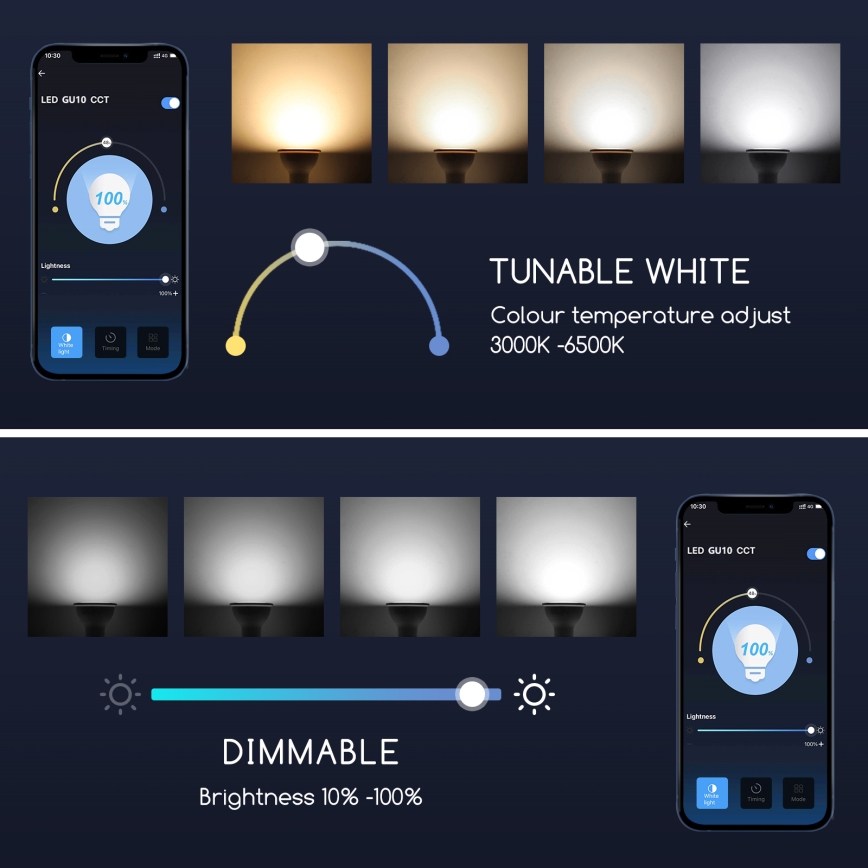 LED Żarówka ściemnialna GU10/5W/230V 3000-6500K Wi-Fi - Aigostar