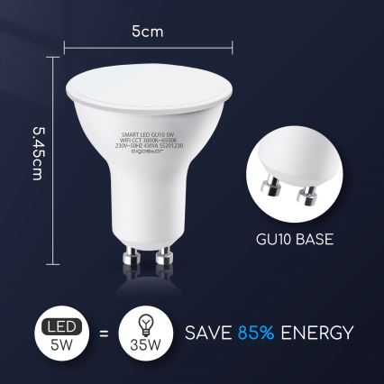 LED Żarówka ściemnialna GU10/5W/230V 3000-6500K Wi-Fi - Aigostar