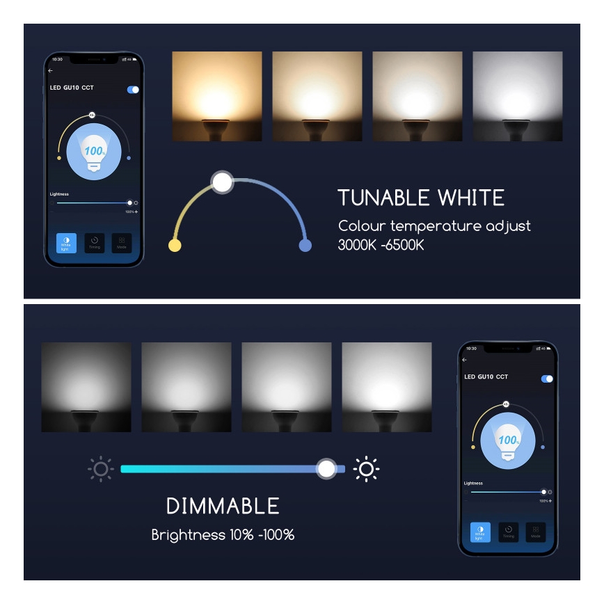 LED Żarówka ściemnialna GU10/7W/230V 3000-6500K Wi-Fi - Aigostar