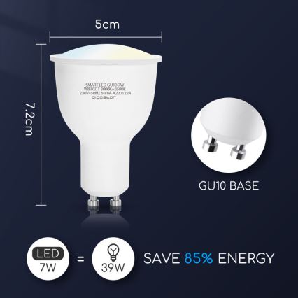 LED Żarówka ściemnialna GU10/7W/230V 3000-6500K Wi-Fi - Aigostar