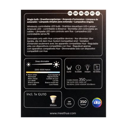 LED Żarówka ściemnialna Philips Hue WHITE AMBIANCE 1×GU10/4,3W/230V 2200-6500K