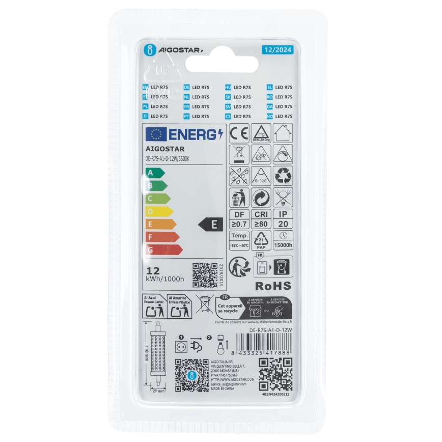 LED Żarówka ściemnialna R7s/12W/230V 6500K - Aigostar