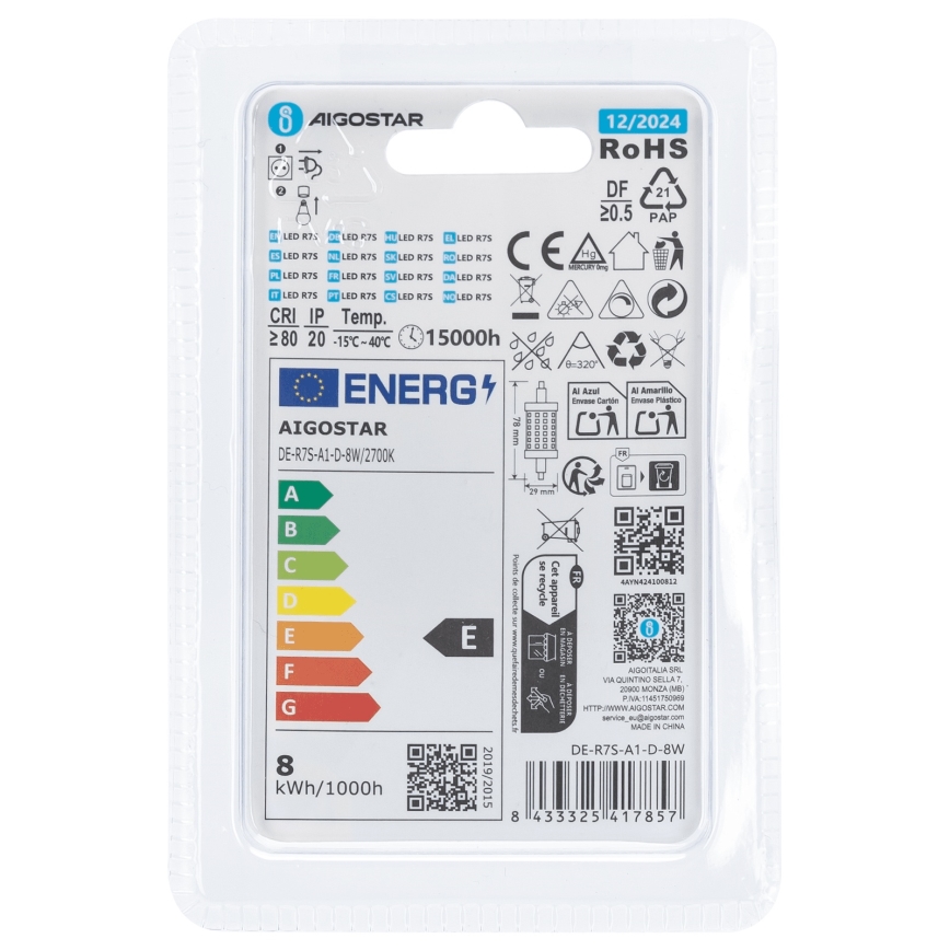 LED Żarówka ściemnialna R7s/8W/230V 2700K - Aigostar