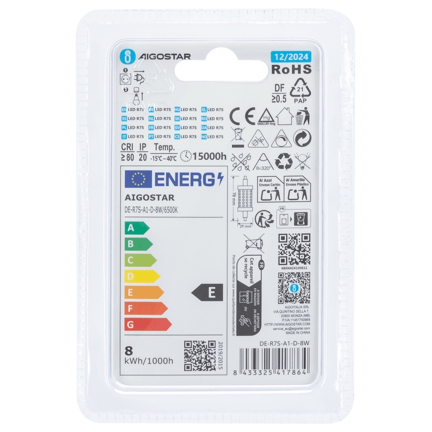 LED Żarówka ściemnialna R7s/8W/230V 6500K - Aigostar