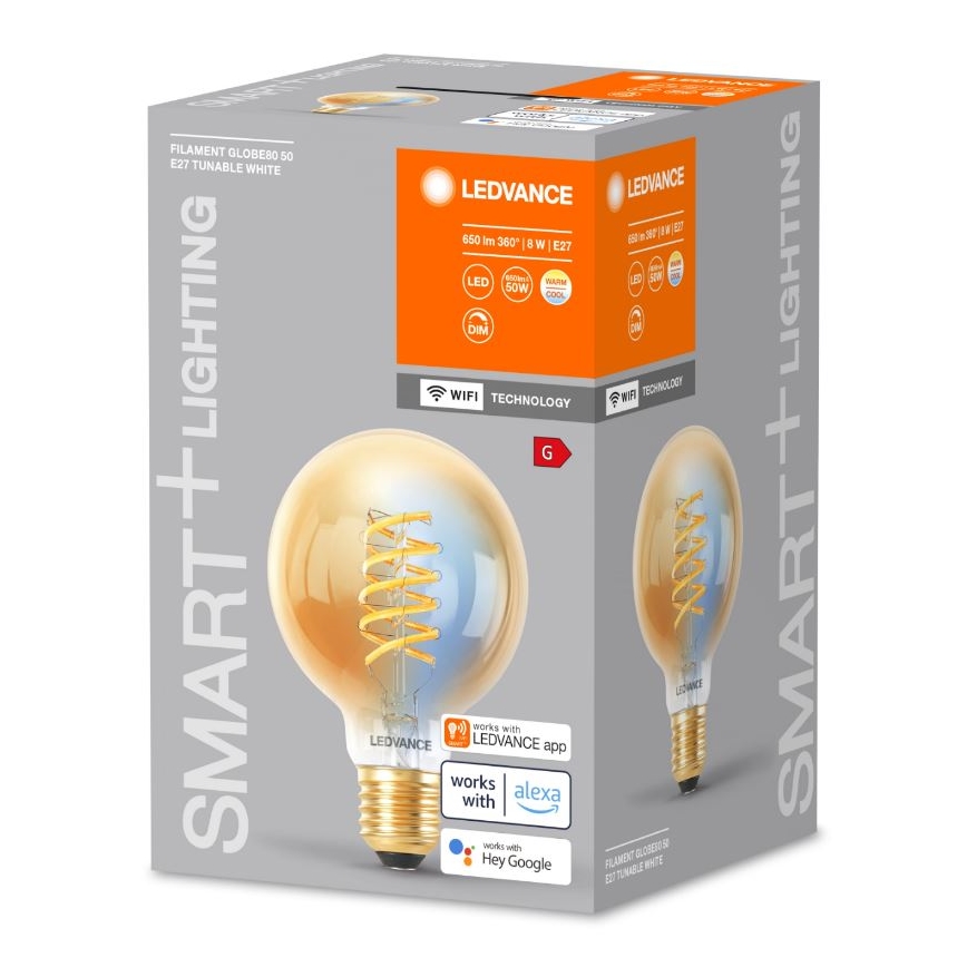 LED Żarówka ściemnialna SMART+ FILAMENT GLOBE G80 E27/8W/230V 2200-5000K Wi-Fi - Ledvance