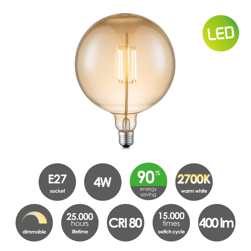 LED Żarówka ściemnialna VINTAGE EDISON G180 E27/4W/230V 2700K