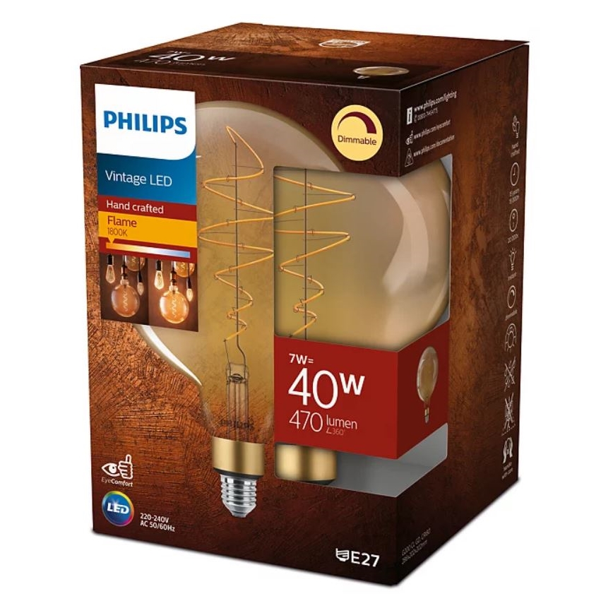 LED Żarówka ściemnialna VINTAGE Philips G200 E27/7W/230V 2000K