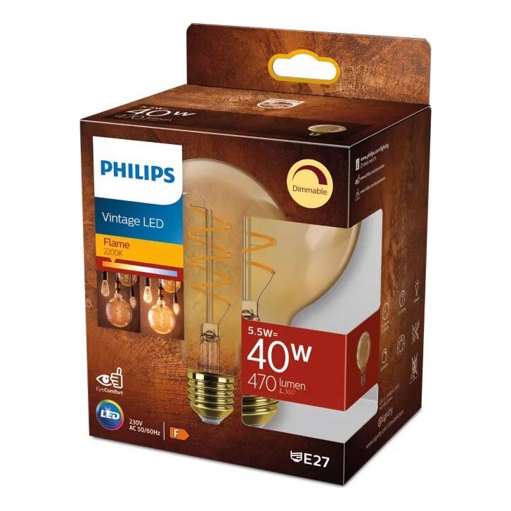LED Żarówka ściemnialna VINTAGE Philips G95 E27/5,5W/230V 2200K