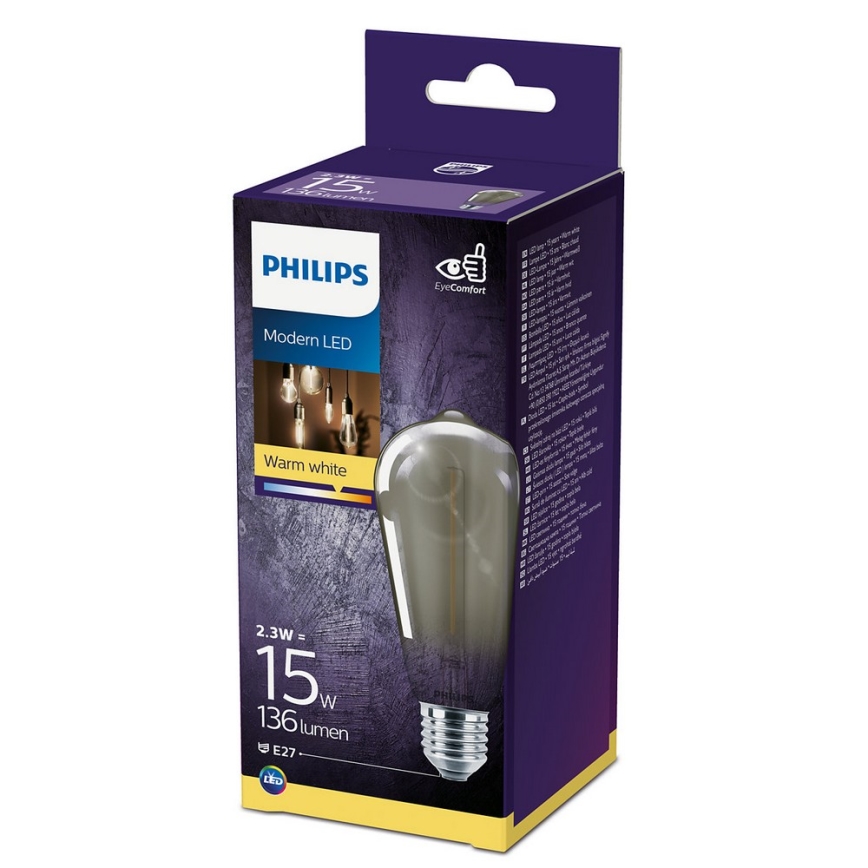 LED Żarówka SMOKY VINTAGE Philips ST64 E27/2,3W/230V 2700K
