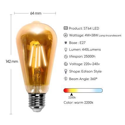 LED Żarówka ST64 E27/4W/230V 2200K - Aigostar