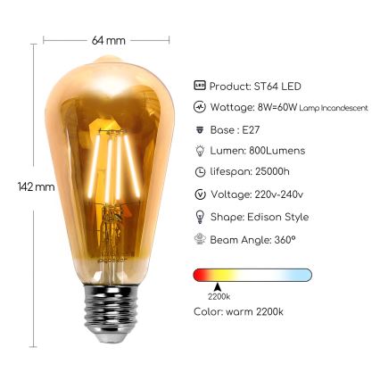 LED Żarówka ST64 E27/8W/230V 2200K - Aigostar