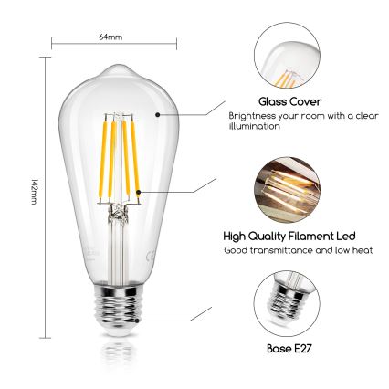 LED Żarówka ST64 E27/8W/230V 2700K - Aigostar